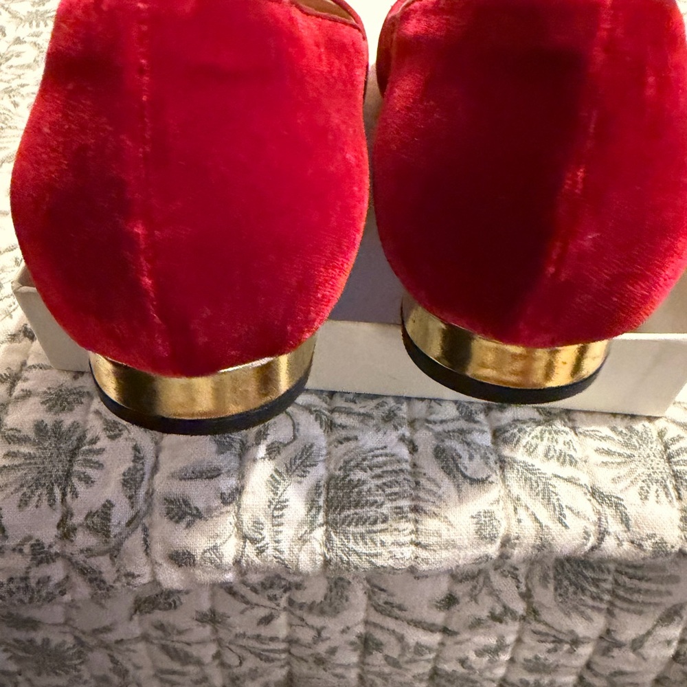 Charlotte Olympia Red Velvet Spider Web Flats - Picture 3 of 12